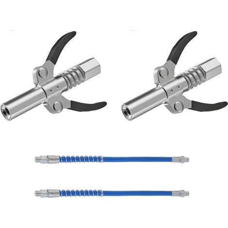 Embout Pompe a Graisse avec Tuyau Flexible, Pompe a Graisse Pneumatique Electrique Manuelle,Coupler G pour Pompe Graisseur Convient pour Tous Types de Presses Graisse (Double poigne)(2pcs) (1/5)