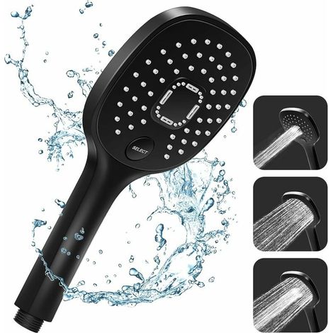 SABIR Pommeau de Douche Haute Pression, 3 Mode Pommeau Douche Economiseur d'eau et Bouton de l'interrupteur, ABS Pommeau Douche Noir Mat et Douches à Main (Black, 259115mm) (1/5)