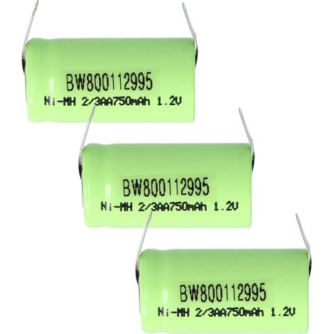 vhbw 3x Batería reemplaza 2/3AA para modelismo (750mAh, 1,2V, NiMH, verde, con terminal soldadura (U)) (1/5)