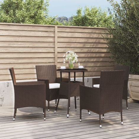 Set Bistrò da Giardino 5 pz con Cuscini in Polyrattan Marrone (1/5)