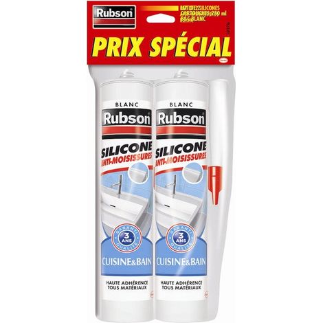 Mastic D'Étanchéité Cuisine Et Bain Rubson Silicone Blanc 2X280Ml