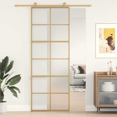 Porte coulissante dorée 76 x 205 cm, verre ESG mat et aluminium