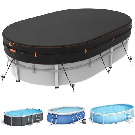 BâChe Ovale 500D pour Piscine Hors Sol, RéSistante Aux UV Et Aux DéChirures, 488 x 305cm, Protection Coupe-Vent avec Bandes RéFléChissantes, ImperméAble Et RéSistante Aux IntempéRies (1/5)