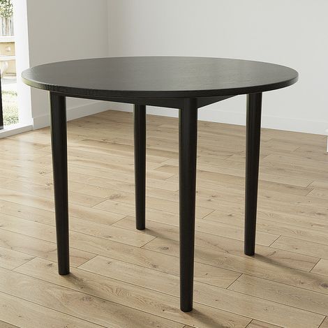 100cm Black Round Dining Table With Rubber Wood Legs (1/5)