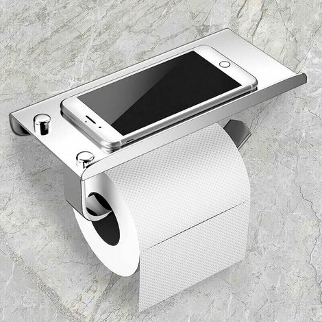 VURAHOME - Porte Papier Toilette,Support Papier Toilette Derouleur Mural, 304 Acier Inoxydable Porte Rouleau Toilette, Installation avec Vis la colle, avec Plateforme de Rangement (1/5)