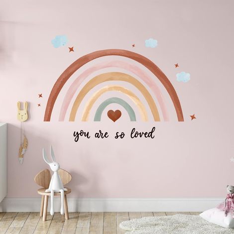 Sticker Mural Arc-en-Ciel - Décor Murale Détachable 30 x 14 Pouces - Pour Chambre Enfant Baby Shower - Autocollant Nuage Coloré (1/5)