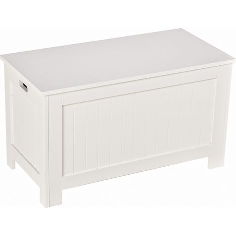 Coffre de rangement avec couvercle, coffre de rangement polyvalent avec charnière de sécurité pour entrée ou salon, 81 x 40 x 46 cm, blanc (1/5)