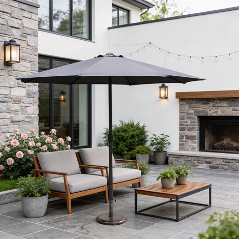 Abrihome Patio Umbrella with Double Vent – Coated Waterproof Fabric, Crank Handle, Ideal for Garden & Poolside, Grey