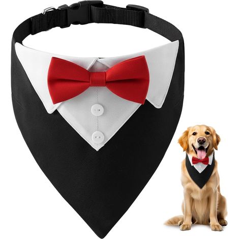 Bandana pour Chien Formel 36-60 CM,Foulard Chien avec NœUd Papillon et Cravate,Collier Chiens Cravate Réglable,Textiles et (1/5)