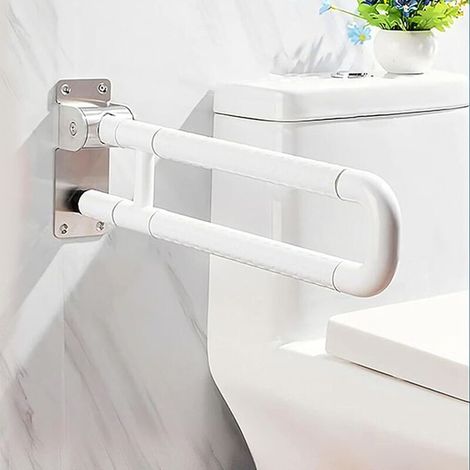 Barre d'appui pour toilettes - Pliable et rotative - Idéale pour femmes enceintes et personnes âgées à mobilité réduite - Blanc 60 cm (1/5)