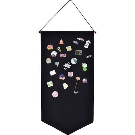 Support Mural Pour Bijoux - Toile Et Bois - 53,5 x 26,7 cm - Tige En Bois De 30 cm - Noir - 1 Pièce (1/5)
