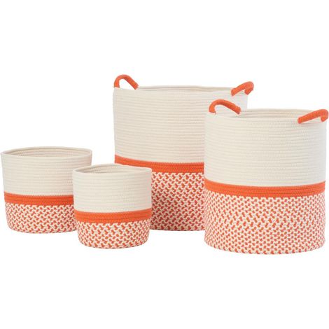 Lot de 4 Paniers de Rangement "Sung" 45cm Orange & Blanc