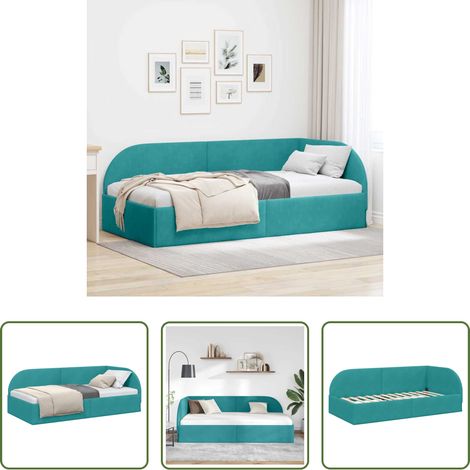 vidaXL Canapé lit - Cadre de lit d'angle Turquoise 90 cm x 190 cm Velours (1/5)