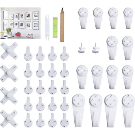 42 crochets muraux blancs sans perçage pour cadres photo. Crochets en plastique pour cadres photo. (1/5)