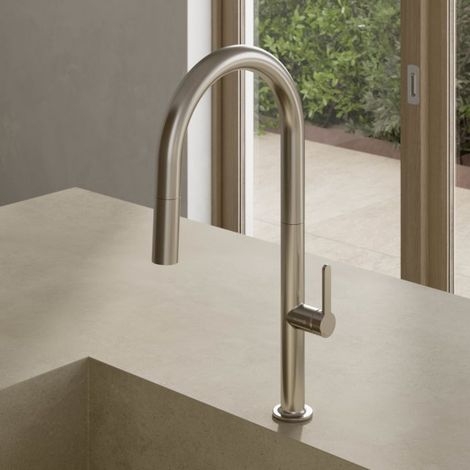 Robinet de cuisine Kludi DN 15 55852N575 avec douchette extractible, bec pivotant, inox nickel brossé (1/5)