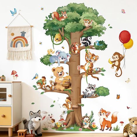 Stickers Muraux Animaux Forêt Arbre Autocollant Mural Animaux (1/5)