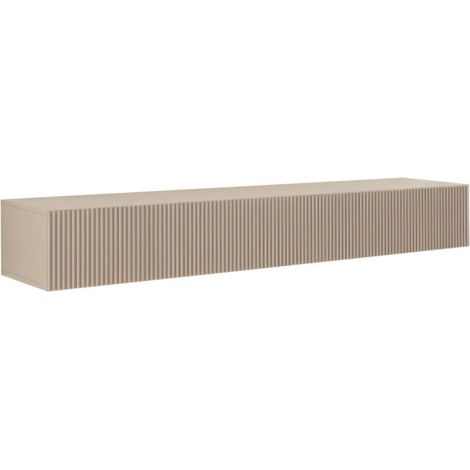 Meuble TV suspendu 180cm 1 porte abattante relief laqué beige - JANEIRO BEIGE (1/5)