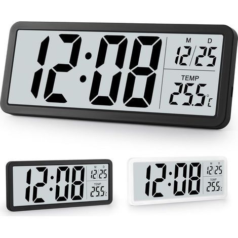Horloge murale numérique à batterie, horloge murale numérique avec chiffres volumineux, température, 12/24 heures, horloge de bureau pour salon, chambre à coucher, bureau, école, garage (1/5)