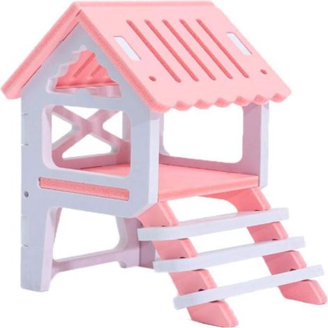 Maison Pour Petit Animal - En Bois Naturel - Avec Étage Et Tunnels - Pour Hamster Souris Chinchilla - 1 Pièce (1/5)