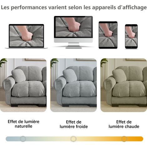 Canapé de salon 4 places en L, tissu chenille, canapé d'angle modulaire avec ottomane mobile, design matelassé fin,doux & soutenant, dossier ergonomique, facile à assembler, gris clair (1/5)
