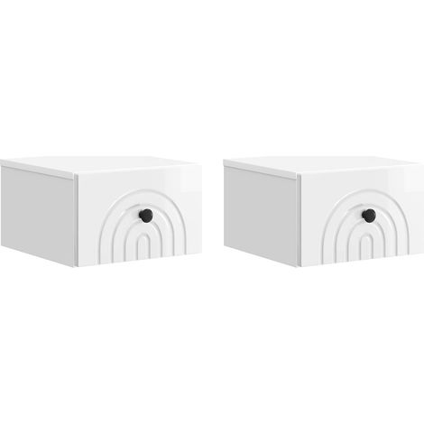 Wall-Mounted Bedside Cabinet with Drawer 2 pcs High Gloss White vidaXL