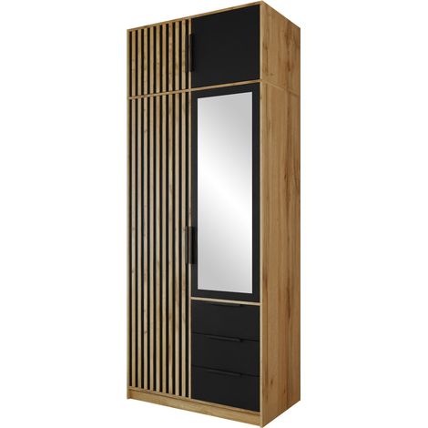 Armoire Collis, Chêne wotan + Noir, 200x100x58cm, Portes d'armoire: Avec des charnières, Nombre d'étagères: 0