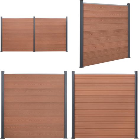 Juego de paneles de valla WPC marrón 353x186 cm - Valla de madera - Valla WPC