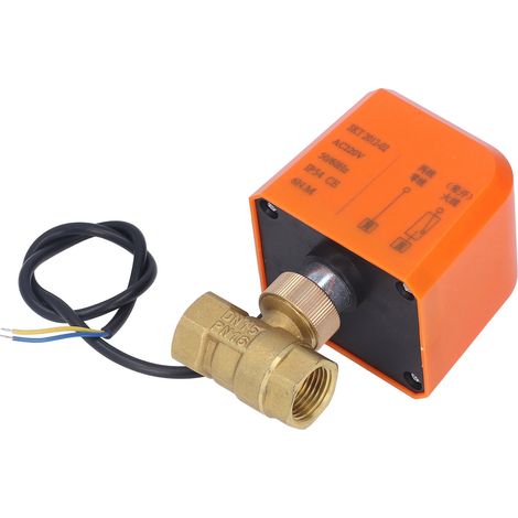 Vanne à bille électrique DN15 à 2 voies et 2 fils, normalement ouverte, en laiton, filetage 1/2 pouce, 220 V CA