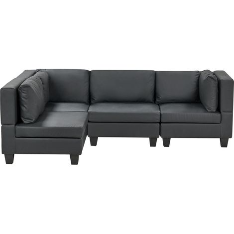 Modular Corner Sofa 4 Seater UNSTAD Faux Leather Black Right Hand