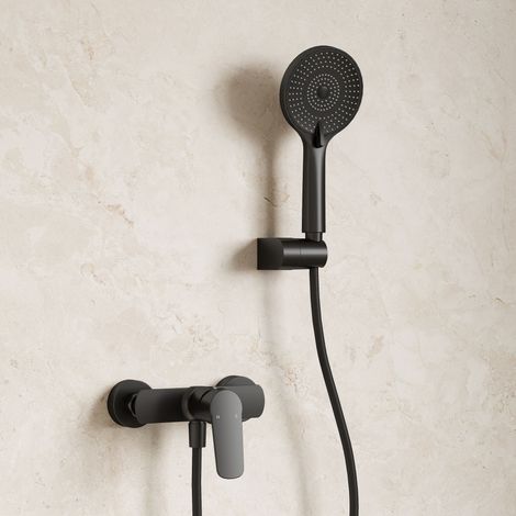 EVERSTEIN Mitigeur de douche apparent avec douchette 3 jets, noir mat