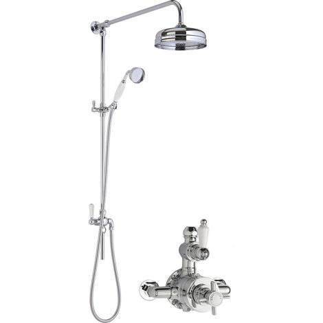 Kingsey Traditional Twin Exposed Valve & Rigid Riser Shower Set - Chrome/White - Balterley