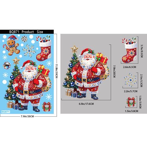Stickers statiques pour vitrines, motif mosaïque strass, Père Noël et bonhomme de neige, décorations de Noël, stickers pour vitrines de magasins.