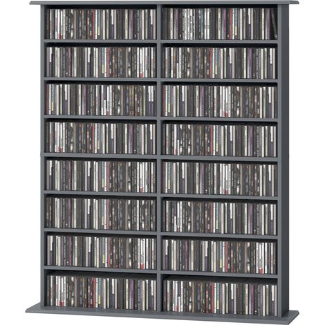Meuble de rangement pour CD et DVD avec 16 compartiments et 12 étagères réglables, capacité maximale 720 CD / 396 DVD et Blu-ray, gris