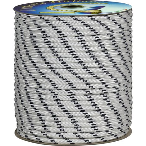 Corderie Italiane 006000792 Treccia mare multiuso giardino e fai da te, stabilizzato ai raggi U.V. resistente a intemperie e agenti atmosferici, 14 mm, 10 mt, colore bianco con spia blu (1/4)