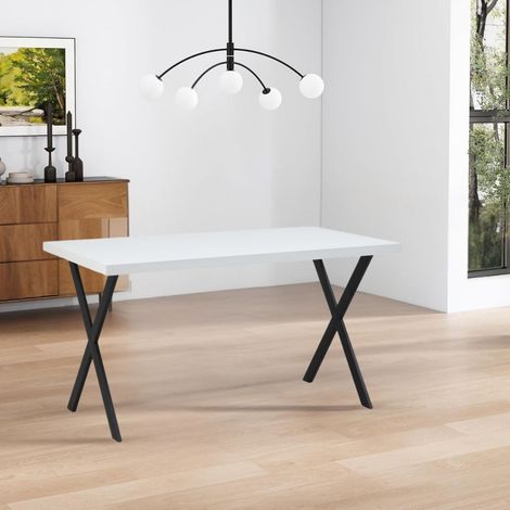 Mesa fija Brayn con superficie blanca y patas de hierro negro