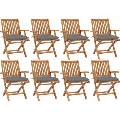 vidaXL Sillas plegables con cojines, 8 unidades, madera maciza de teca. (1/5)