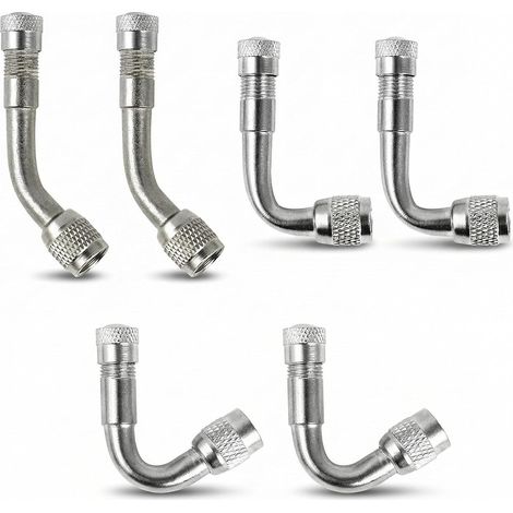 6 Piece Tyre Valve Extender, Tyre Adapter Valve, Air Tyre Valve Extension, Angled Inflation Tip, for Car, Motorcycle, Bike Truck, 45°, 90°, 135°, Silver (1/4)