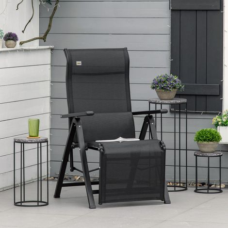 Transat de jardin pliable zéro gravité avec dossier réglable 9 positions et coussin 70 x 65 x 111 cm Noir