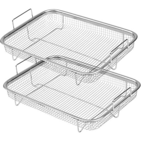Paniers de friteuse à air - Acier inoxydable - 11,8 x 8,8 x 3 - Ensemble de 2 - Antiadhésif - Durable (1/4)