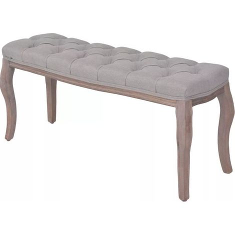 Banc capitonné lin gris et pieds bois massif clair Makin 110 cm (1/5)