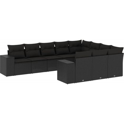 Maison Exclusive - 10-tlg. Garten-Sofagarnitur mit Kissen Schwarz