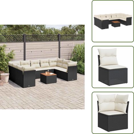 Salon de jardin 10 pcs avec coussins noir résine tressée - Ensemble Salon De Jardin - Mobilier De Jardin - Canapé Extérieur - Set Salon Extérieur - Table Basse Jardin (1/5)