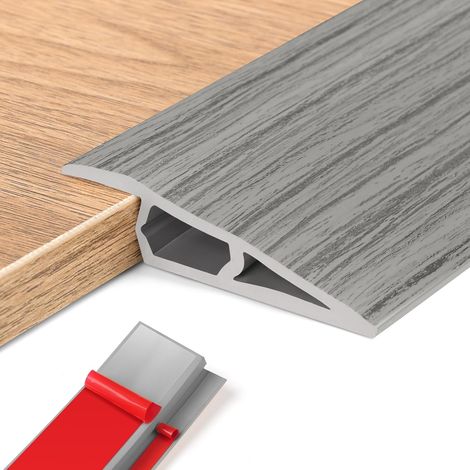 Bande adhésive de seuil en PVC, bandes de nivellement de hauteur de seuil, bandes de rampe de seuil (aspect bois gris, 5 à 10 mm (H), 2 m (L)) (1/5)
