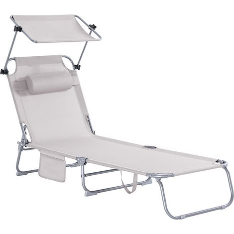 SoBuy  Transat pliable réglable jardin extérieur – Chaise longue avec oreiller, pare-soleil et poche latérale, 155×56×81 cm