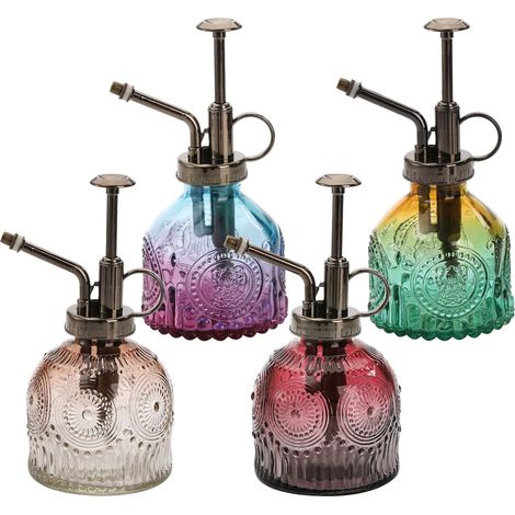 Vaporisateurs en verre pour plantes - Bouchon pompe vintage - Idéal pour vaporiser les plantes d'intérieur - 4 flacons, colorés (1/5)