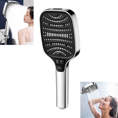 Douchette à main avec 8 jets et haute pression, buses autonettoyantes, en ABS résistant à la chaleur pour la douche, le lavage des animaux et le nettoyage, argent et noir. (1/5)