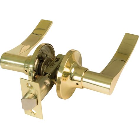 Poignée de Porte avec Serrure à Chant Carré - Rosace - Entraxe 60/70 mm - Finition Dorée - Zamak - pour portes en bois de 35 à 45 mm - Réglable et Réversible - Mod. 711 (1/5)
