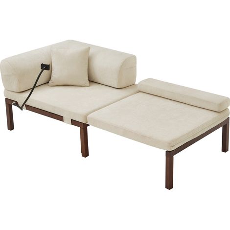 Sofá cama plegable individual de madera y tejido beige HOMVRA (1/5)