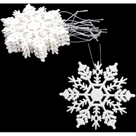 Lot de 12 - Décorations à Suspendre avec Flocon de Neige de 10 cm (4") - Décorations de Noël (Blanc)