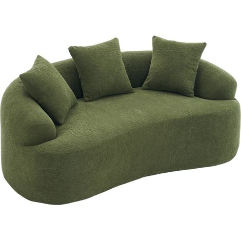 Canapé 2 places en tissu vert, design modulaire et arrondi, assise profonde avec coussins inclus, confort moelleux pour petits espaces - CHICFURN (1/5)